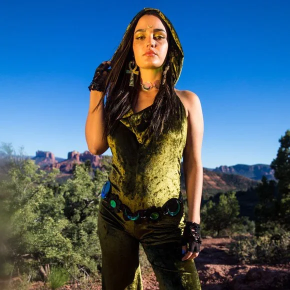 Emerald Green Velvet Hooded Jumpsuit - Warrior Within De… - Picture 4 of 6